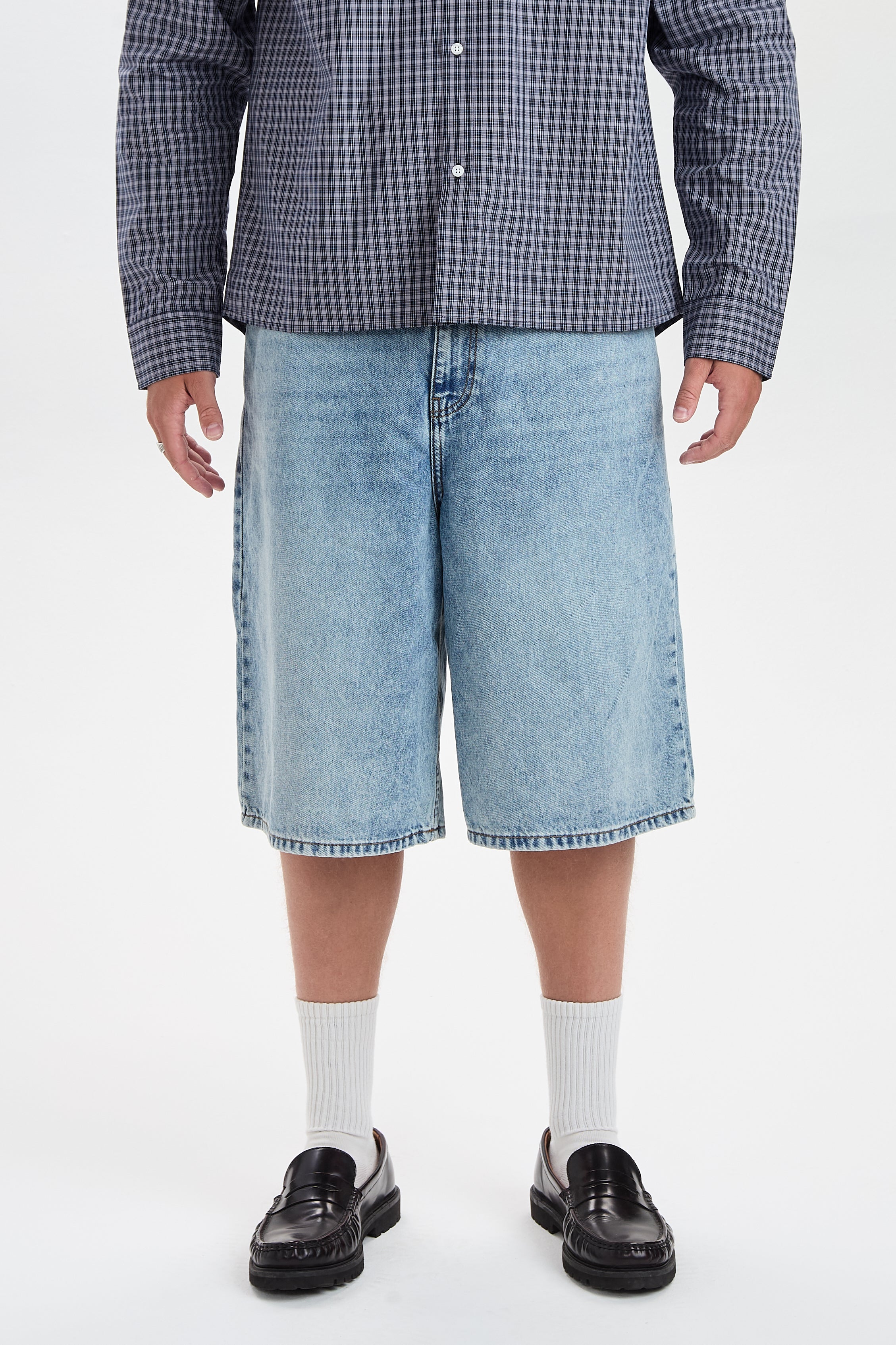 DXHarri Blue Wide Fit Denim Shorts 